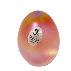 Fenton Pink Purple Green Holographic Iridescent Art Glass Egg Figurine USA Made